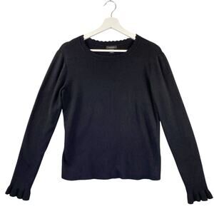 Halogen Sweater Womens Medium Black Long Sleeved Sweater Ruffle cuff Pull Over